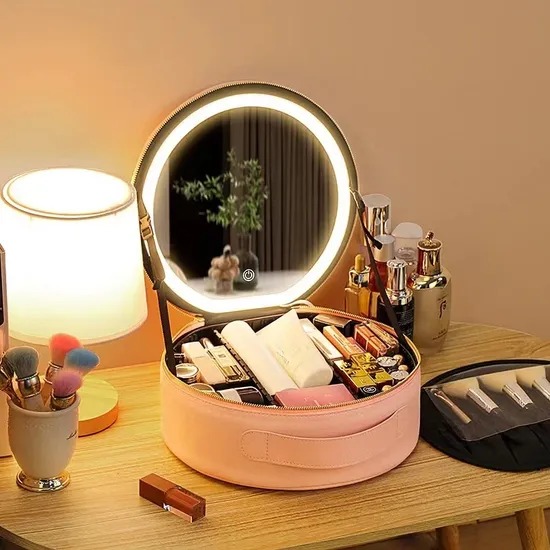 Round LED Mirror Cosmetic Case reference sample